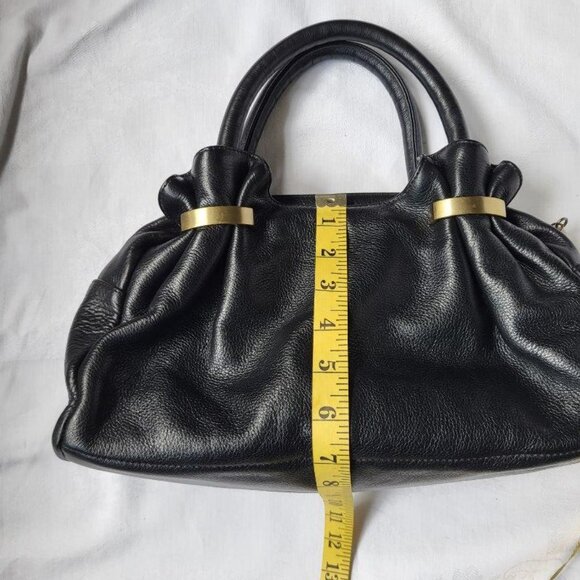 Black leather handbag by Soprano with brass detail - Picture 12 of 12